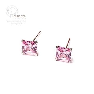 S925 ต่างหูสี่เหลี่ยม เพชร CZ เงินแท้ Sterling silver stud earrings