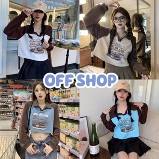 OFF SHOP พร้อมส่ง (OFF-45636) เสื้อแขนยาวไหมพรม คอปก ดีเทลลายตัวอักษรเก๋มาก