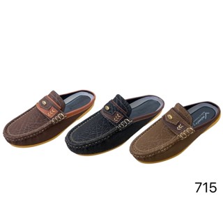 [ลูกค้าใหม่ราคา 1 บาท]🍀V-Minnute รุ่น 715 🍀รองเท้าคัชชูชายลายหนังช้างแนวMoccasin(มอสคาซิน) รองเท้าเปิดส้น