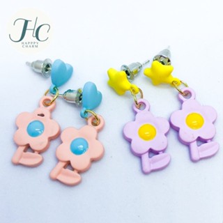 ต่างหูดอกเดซี่พาสเทล สีชมพูและสีม่วง ประดับรูปดาวและหัวใจ น่ารักสาวหวาน
