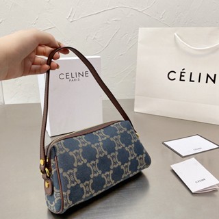 Celin* กระเป๋ายีน ใต้วงแขน จุของได้เยอะ สีฟ้า สไตล์ตะวันตก สําหรับผู้หญิง