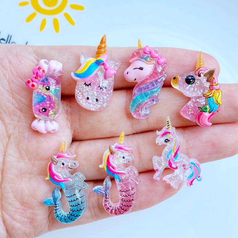 10/20 ชิ้น การ์ตูนยูนิคอร์น ฮิปโป แคนดี้ เรซิน หลังแบน DIY ต่างหู เคสโทรศัพท์ วัสดุรูปลอก DIY ผม