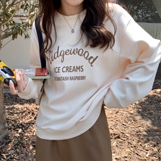 Suxi Koream เสื้อกันหนาว คอกลม แขนยาว พิมพ์ลายตัวอักษร ทรงหลวม แบบลําลอง สําหรับผู้หญิง