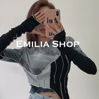 EMILIA SHOP เสื้อครอป เสื้อ เสื้อผ้าแฟชั่นผู้หญิง เข้ารูป เซ็กซี่ สไตล์เกาหลี สําหรับผู้หญิง 2022 ใหม่ ES220224