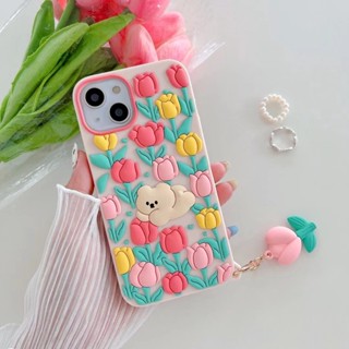 ✨ส่งเชือกเส้นเล็ก✨เคสไอโฟน 14 Pro Max 13 12 11 เคส for iPhone 14พลัส ทิวลิปกระต่าย พกง่ายๆ การป้องกันการตก Case