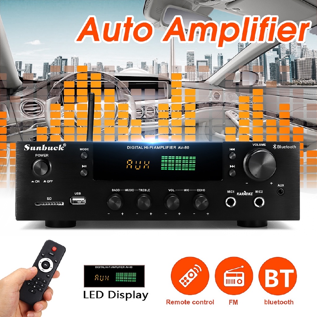 Home Theater Audio Amplifier HiFi Bluetooth Power Amplifiers Stereo Karaoke Subwoofers FM USB SD