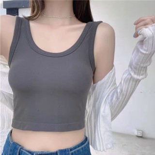 เสื้อกล้ามครอปคอยูเสริมบรา U NECK SLEEVELESS CROPPED BRA TOPS