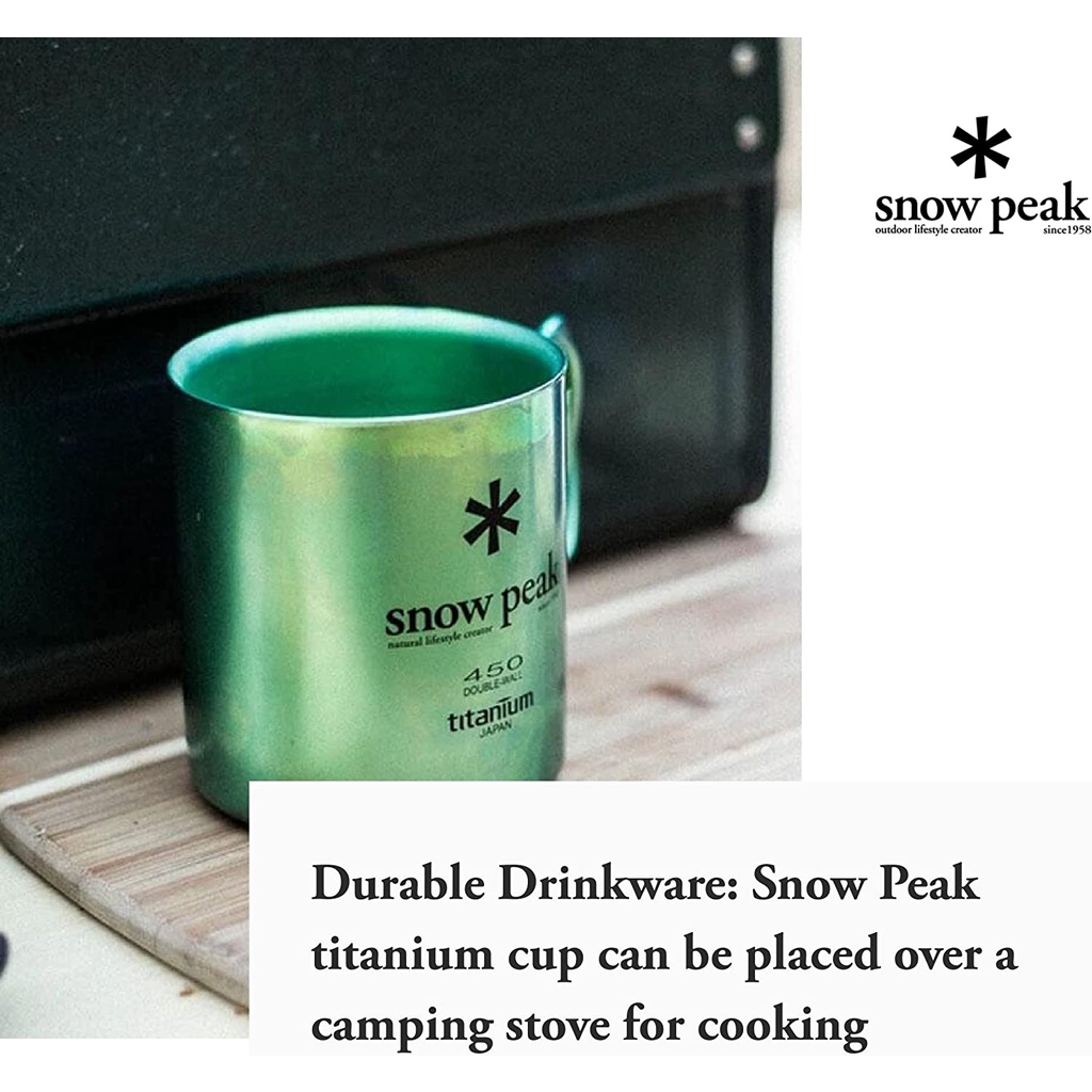 Snow Peak Ti-Double  450 Colored Mug, Green, Titanium