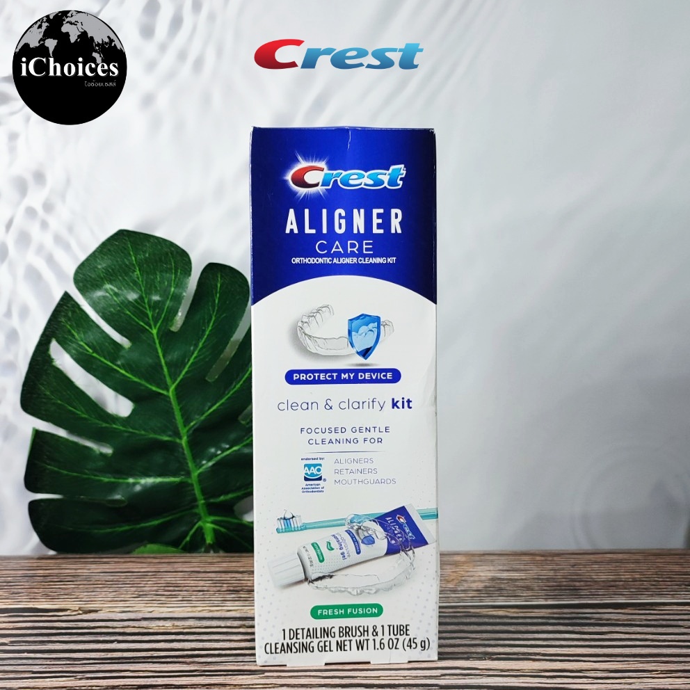 [Crest] Aligner Care Clean &amp; Clarify Kit, Brush and Cleansing Gel, Fresh Mint 45g เจลทำความสะอาดรีเทนเนอร์แบบใสพร้อมแปรง