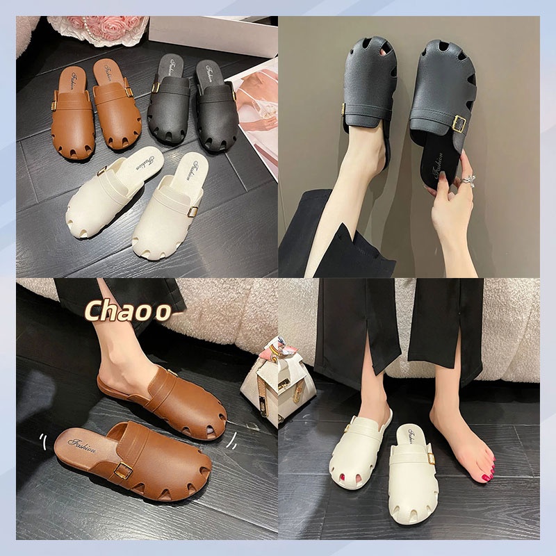 GFShop พร้อมส่ง รองเท้าแตะผญ เปิดส้น มีรูระบายอากาศ มาพร้อมกับสายคาด เหมาะกับทุกโอกาส