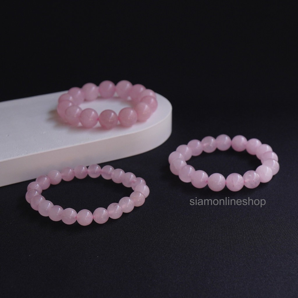 ROSEQUARTZ หินโรสควอตซ์ เลือกขนาดเม็ดหินได้ (4-12 มม.) หินแห่งความรัก และการให้อภัย สร้อยข้อมือหินแท้ by siamonlineshop