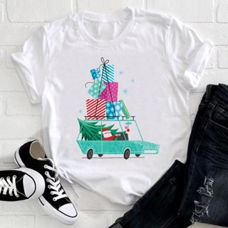 เสื้อยืดคอกลม Vrouwen Vakantie Cadeau Leuke O-hals Vrolijk Kerstfeest Print Tshirt Nieuwe Jaar T Tee แฟชั่นพริตตี้มอยท็อ