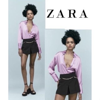 Zara shirt💯อก50 ยาว30-31 สีม่วงอมชมพูน่ารักมาก