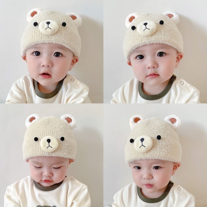 พร้อมส่ง 2022หมวกเด็กแต่งหูหมีสุดน่ารัก ขนฟูนุ่ม ถดูหนาว หนาอุ่น สไตล์เกาหลี