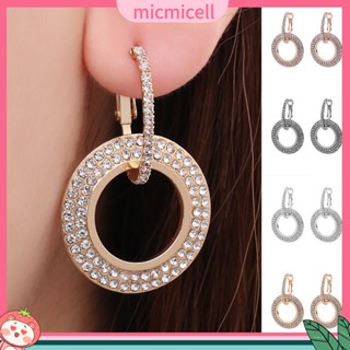 (micmicell) เครื่องประดับ ต่างหูห่วงคู่ประดับไรน์สโตนแฟชั่น สำหรับผู้หญิง