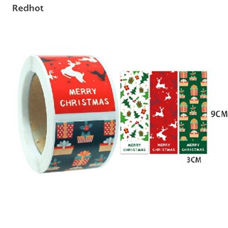 &lt;Redhot&gt; สติกเกอร์ฉลาก Merry Christmas มีกาวในตัว ทรงสี่เหลี่ยม สําหรับติดตกแต่งบรรจุภัณฑ์ 100 ชิ้น ต่อม้วน