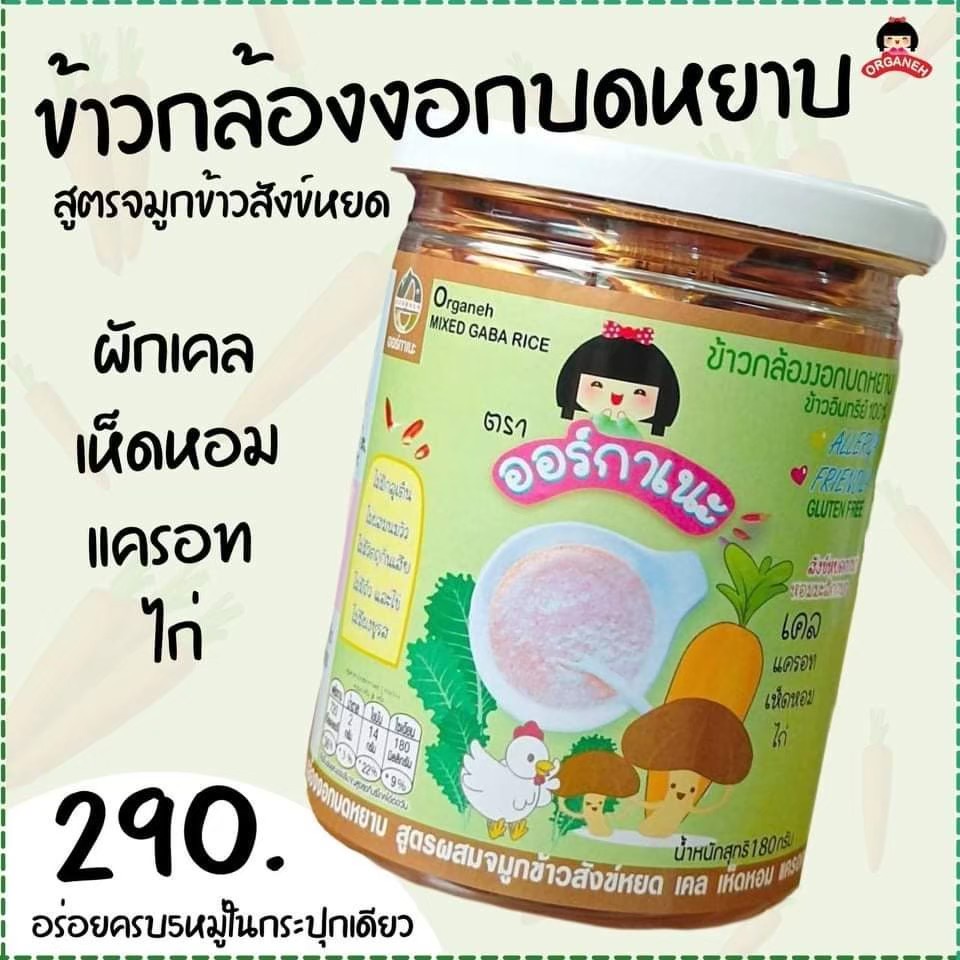 มาใหม่ !! ข้าวกล้องงอกบดหยาบ สูตรผสมจมูกข้าวสังข์หยด สำหรับเด็ก 8 เดือน ออร์กาเนะ