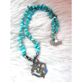 Handmade สร้อยคอเทอร์ควอยซ์ เทอร์ควอยซ์อัด Stabilized Turquoise พร้อมจี้โอม ยาว 18-20.5 นิ้ว