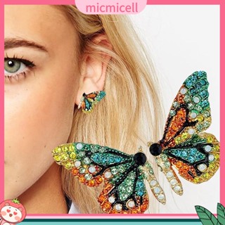 (micmicell) เครื่องประดับแฟชั่นสตรีต่างหูแบบติดหูรูปผีเสื้อตกแต่ง rhinestone