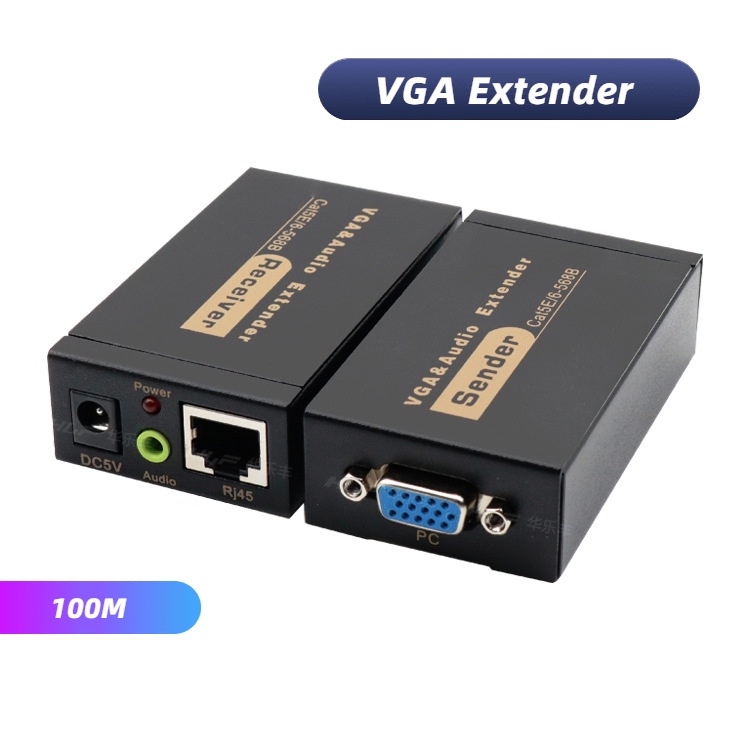 VGA Extender พร้อมเสียงมากกว่า cat5/6 สายสูงสุด 100M VGA ถึง RJ45 ethernet Video Audio converter extender สําหรับ PC แล็ปท็อปโปรเจคเตอร์