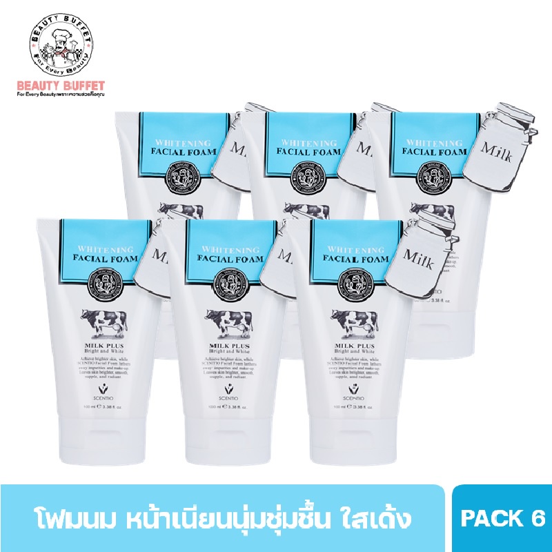 [แพ็ค 6 หลอด]BEAUTY BUFFET SCENTIO Milk Plus WhiteningQ10Facial Foam เซนทิโอมิลล์พลัสไวท์เทนนิ่งเฟเชียลโฟมคิวเทน(100ml.)