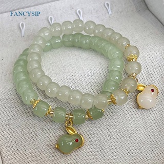 Fancysip สร้อยข้อมือ จี้หยก กระต่ายน่ารัก หรูหรา เครื่องประดับ สําหรับผู้หญิง แฟนสาว