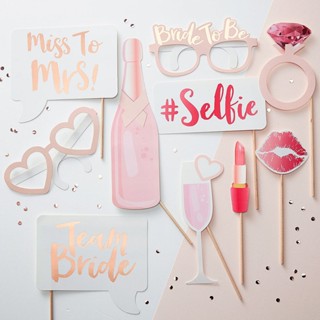 พร็อบถ่ายรูป Pink &amp; Rose Gold Hen Party Photo Booth Props (10 pcs)