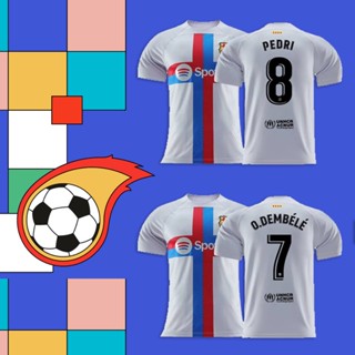 เสื้อยืด ลายทีมชาติฟุตบอล Dembele Lewandowski Pedri Messi 22-23 FC Barcelona Away Jersey ชุดเยือน