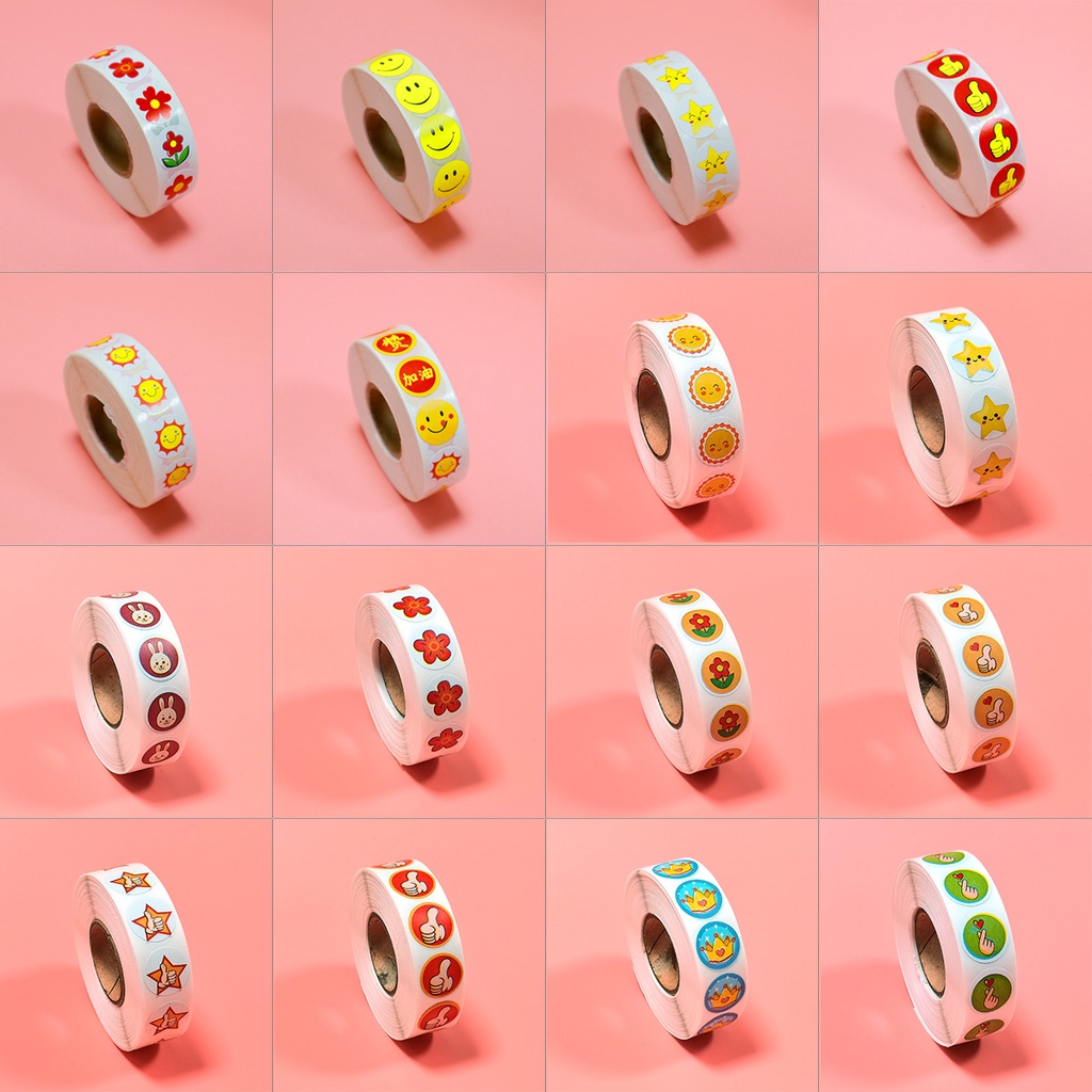 สติกเกอร์ ทรงกลม ลายดวงอาทิตย์ ดาว ดอกไม้ น่ารัก ขนาด 1.5 ซม. สําหรับตกแต่งเครื่องเขียน โรงเรียน ครู 1000 ชิ้น ต่อม้วน