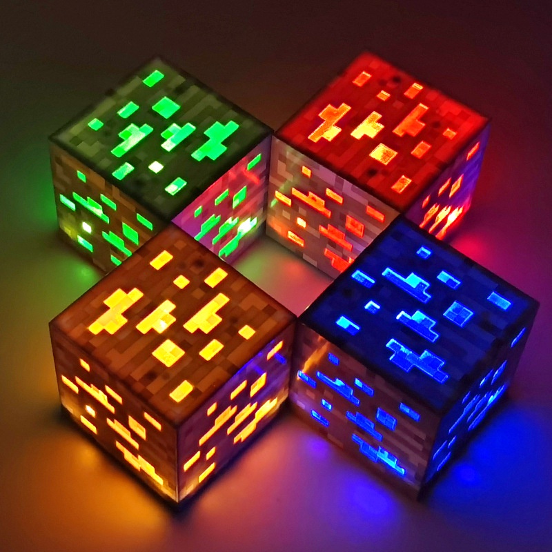 เกม Minecraft 4 สีสแควร์ Led Light Up Night Light Room หินเพชร Led ของเล่นเด็กตกแต่งบ้านวันเกิด Christams ของขวัญ