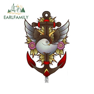 Earlfamily สติกเกอร์ไวนิล ลายการ์ตูนสมอเรือ กันน้ํา สําหรับติดตกแต่งกระจกรถยนต์ รถจักรยานยนต์ 13 ซม. x 8.2 ซม.