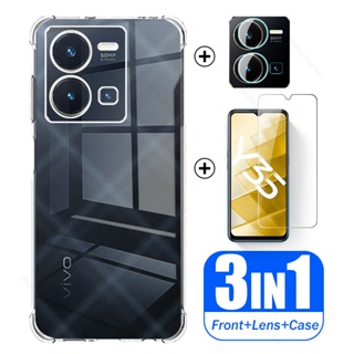 3in1 เคสซิลิโคนนิ่ม แบบใส ป้องกันเลนส์กล้อง กันกระแทก สําหรับ Vivo Y35 V25 V25E Y 35 35Y Vivoy35 VIVOV25e 4G VIVOV25 5G 2022