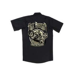 West Coast Choppers WCC HELL RAISERS WORKSHIRTเสื้อเชิ๊ต​แขนสั้น สินค้านำเข้า​จาก​ USA