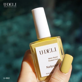 สีทาเล็บกึ่งเจล (ไม่อบ) U-DELI U-692 Vegan Nailpolish ไร้กลิ่นฉุน16ml Yellow Pastel Pigmetแน่น สีสวย