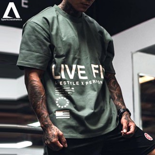 Live FIT เสื้อยืดแขนสั้นลําลอง ผ้าฝ้าย ระบายอากาศ ใส่สบาย พลัสไซซ์ แฟชั่นสําหรับผู้ชาย ไซซ์ M-3XL