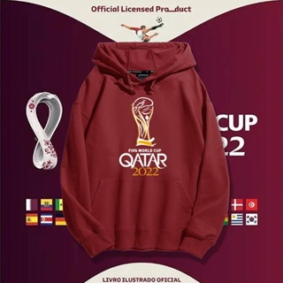 เสื้อโค้ทกันหนาว มีฮู้ด ผ้ากํามะหยี่ แบบบาง ทรงหลวม ลาย Qatar World Cup แฟชั่นฤดูหนาว 2022