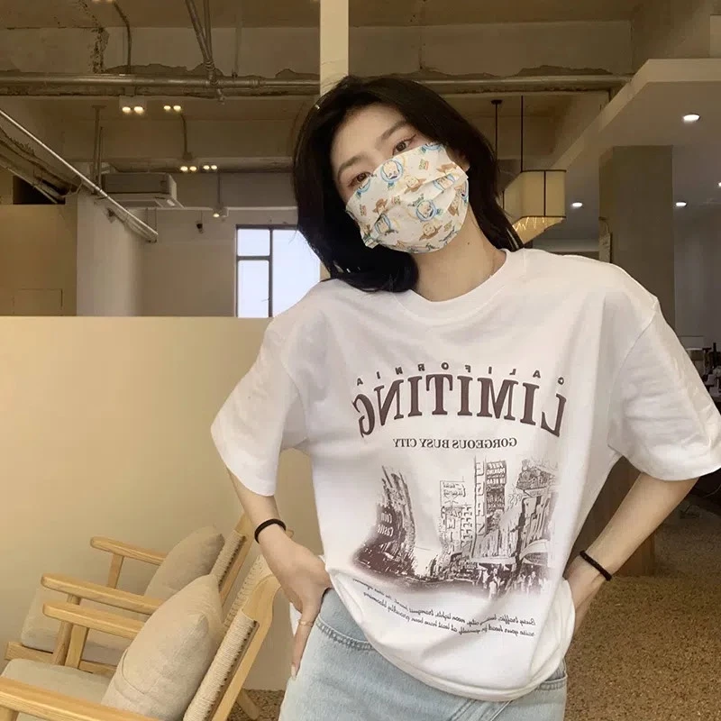 เสื้อยืดแขนสั้นลําลองทรงหลวมผู้หญิง oversize เสื้อผ้าแฟชั่นวัยรุ่น  เสื้อตัวใหญ่โอเวอร์ไซส์เกาหลี สกรีนลายวินเทจเท ผ้าดี thumbnail 5