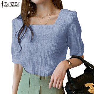 ZANZEA Women Korean Fashion Solid Puff Short Sleeve Casual Loose Blouse