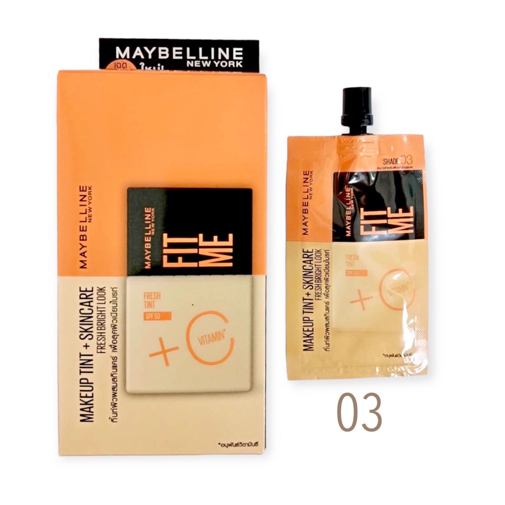 1 กล่อง Maybelline Fit Me Fresh Tint SPF50 + Vit C แบบซอง 5 ml. เมย์เบลลีน ฟิตมี เฟรช ทิ้นท์ วิตซี ร