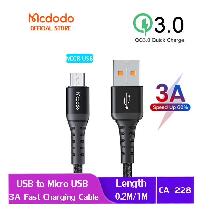 Mcdodo 3A สาย USB to Micro USB QC 3.0 Fast Charging Data CABLE สําหรับโทรศัพท์มือถือ Android CA-228