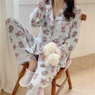 พร้อมส่ง ชุดนอนแขนยาว กางเกงขายาว Pink Teddy Bear Set🧸 ชุดนอนสไตล์เกาหลี มินิมอล ผ้านุ่ม ตรงปก