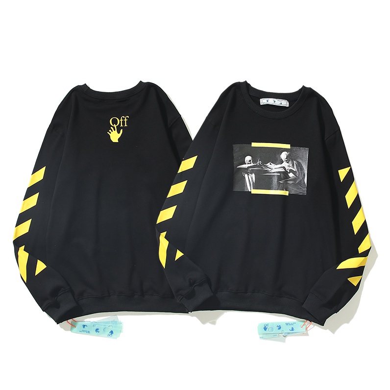 7577 OFF WHITE เสื้อกันหนาวสําหรับผู้ชายแฟชั่นผู้หญิงแขนยาว