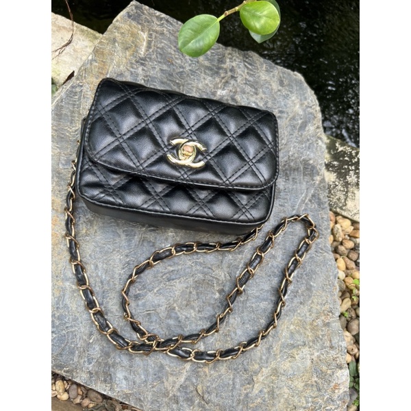 Chanel Black Leather Waist Clutch Bag
