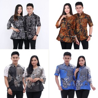 เสื้อเชิ้ตแขนสั้น ผ้าบาติก สีฟ้า ไซซ์ M L XL XXL สําหรับผู้ชาย และผู้หญิง คู่รัก