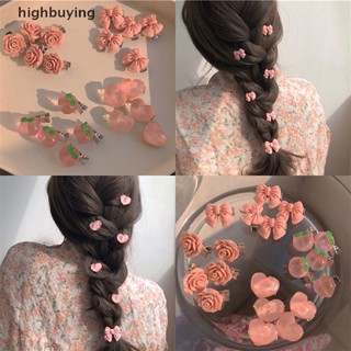 [highbuying] กิ๊บติดผม แบบใส สีชมพูหวาน ผีเสื้อ กุหลาบ โบว์ เครื่องประดับ สําหรับผู้หญิง 5 ชิ้น