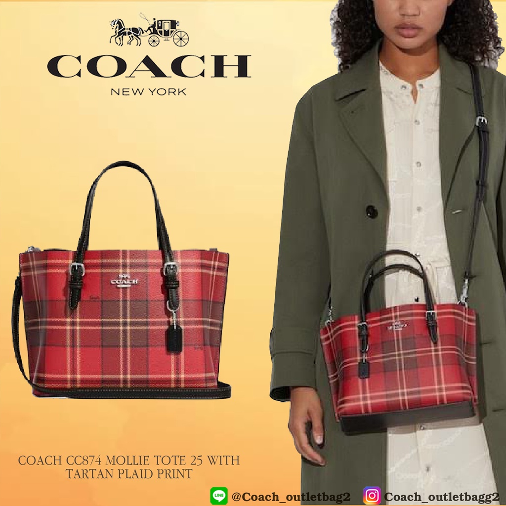 COACH CC874 MOLLIE TOTE 25 WITH TARTAN PLAID PRINT