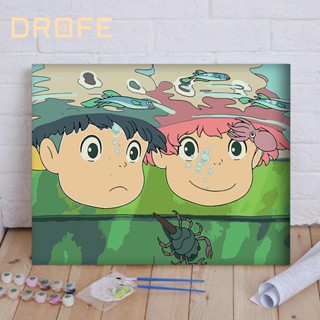 Drofe 【40*50 ซม. ไม่มีกรอบ】ภาพวาดระบายสีตามตัวเลข ลายอนิเมะ Huaning Hayao Miyazaki สําหรับผู้ใหญ่ ตกแต่งผนังบ้าน DIY