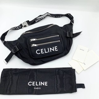 CELINE LARGE ZIPPED BELT BAG TREKKING IN NYLON WITH CELINE PRINT กระเป๋าคาดอก แบรนด์ซีลีน ซิปเงิน สายสกรีนตัวหนังสือ