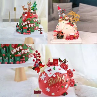 【Xmas】ตกแต่งเค้กคริสต์มาส รูปรถไฟ ขนาดเล็ก ลายซานต้า สโนว์แมน หมีคริสต์มาส