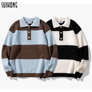 Suikone ผู้ชายคอเต่าลาย Plush เสื้อกันหนาวสไตล์ญี่ปุ่นสบาย ๆ เสื้อโปโลคอแขนยาว